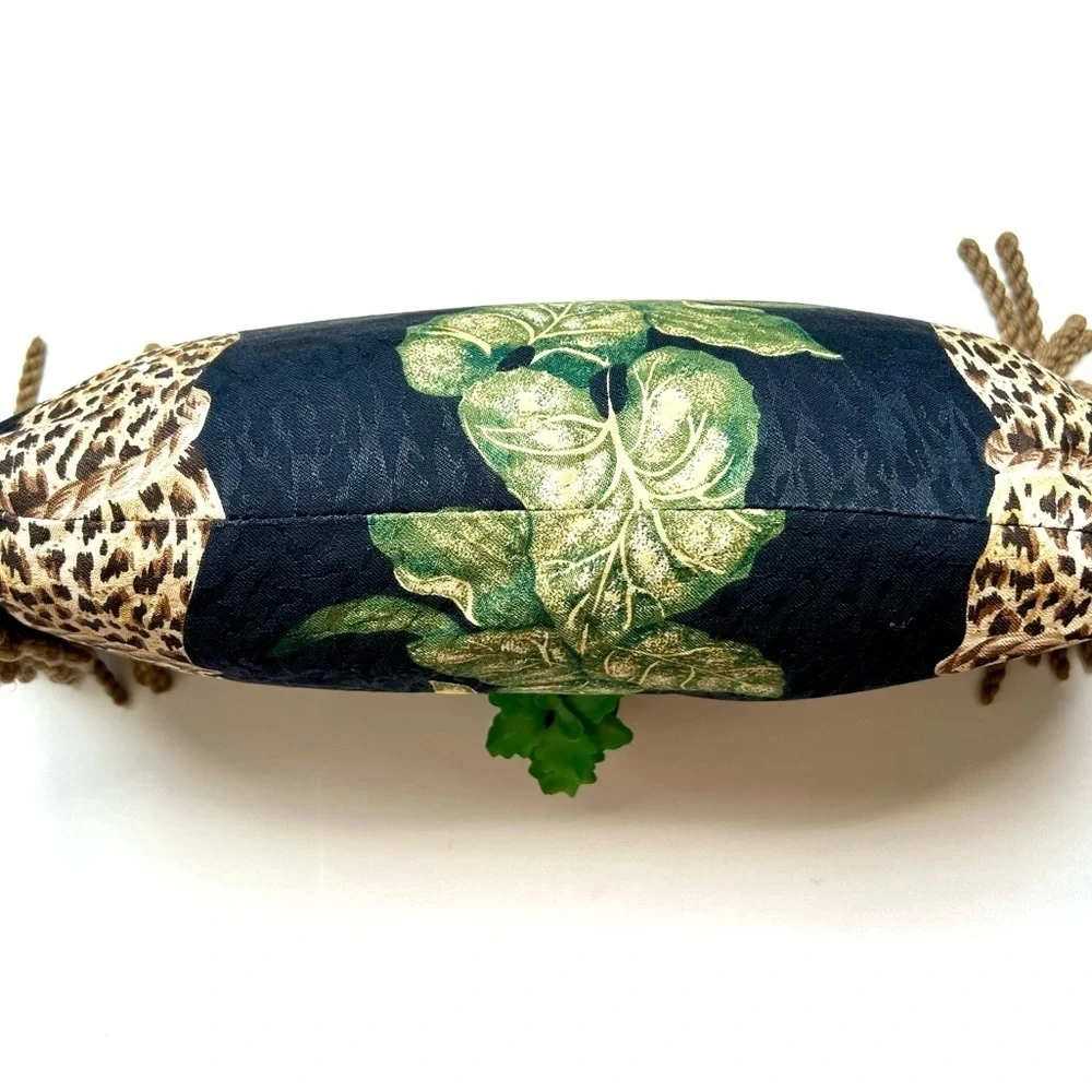 Vintage 1990s Anju Woodridge Jungle Vine Leopard Print Tassel Accent Pillow